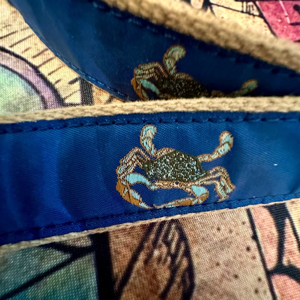 Leather Man Ltd Nautical Blue Crab Embroidered Belt Size 48 - Picture 2 of 8
